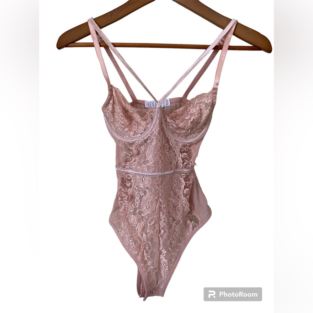 Revamped Pink Lace Bodysuit Satin Trim Adjustable Straps 90s Style XS